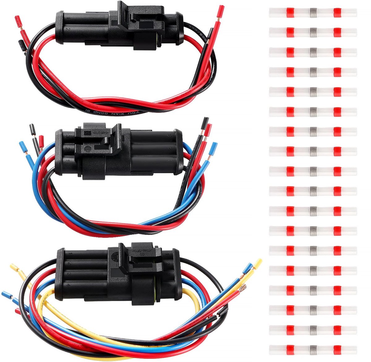3 Sets 2/3/4 Pins Stekker Waterdichte Kit met 20 AWG-Draad, Waterdichte Snelkoppeling, Auto Waterdichte Stekker Elektrische Stekkerset, met 18 Stuks Soldeeraansluitingen, voor Auto Voertuig