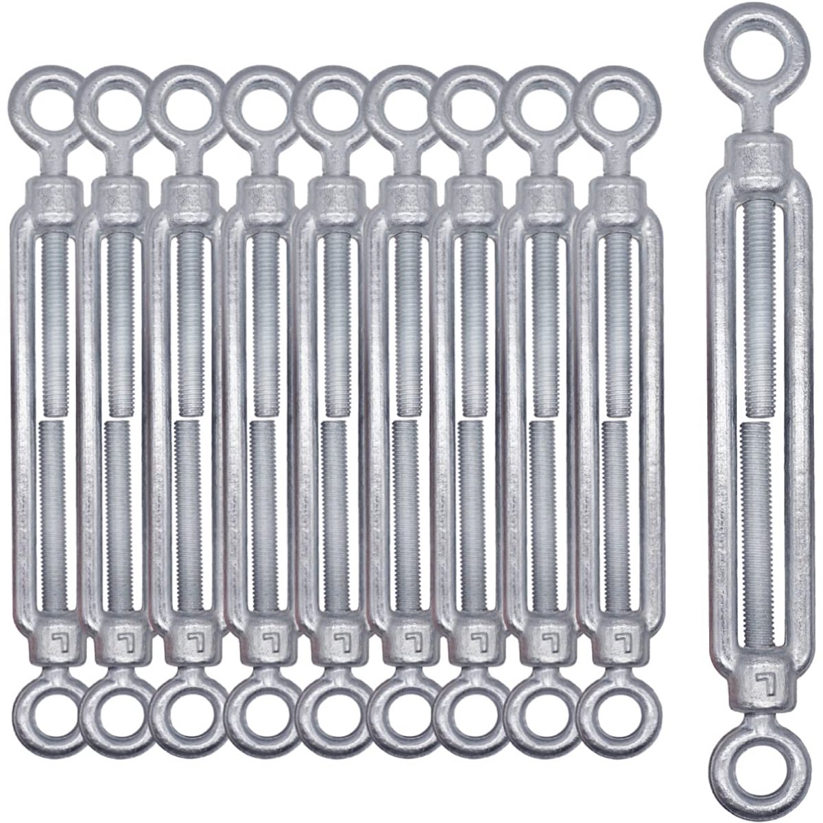 (Pack van 10 stuks) Spanschroef draadspanner M6, verstelbare spangespen oog en oog, touw kabelspanning (10 stuks, M6)