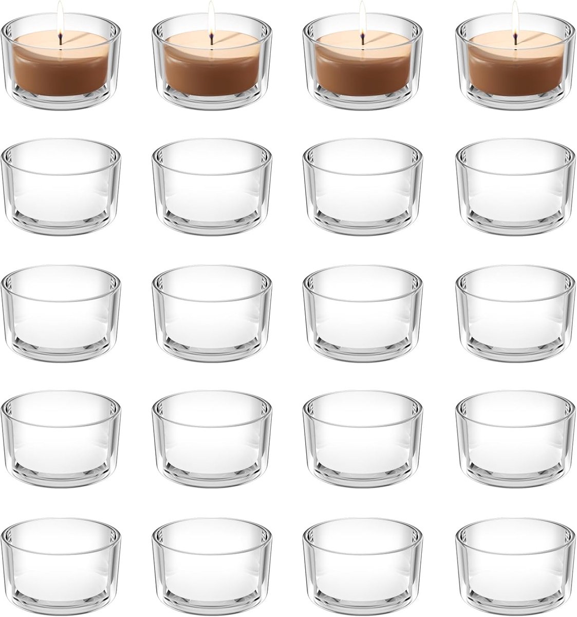 Theelicht glazen set 20 stuks - transparant glas - stevig en herbruikbaar - perfect voor feestelijke gelegenheden - ShopVlot