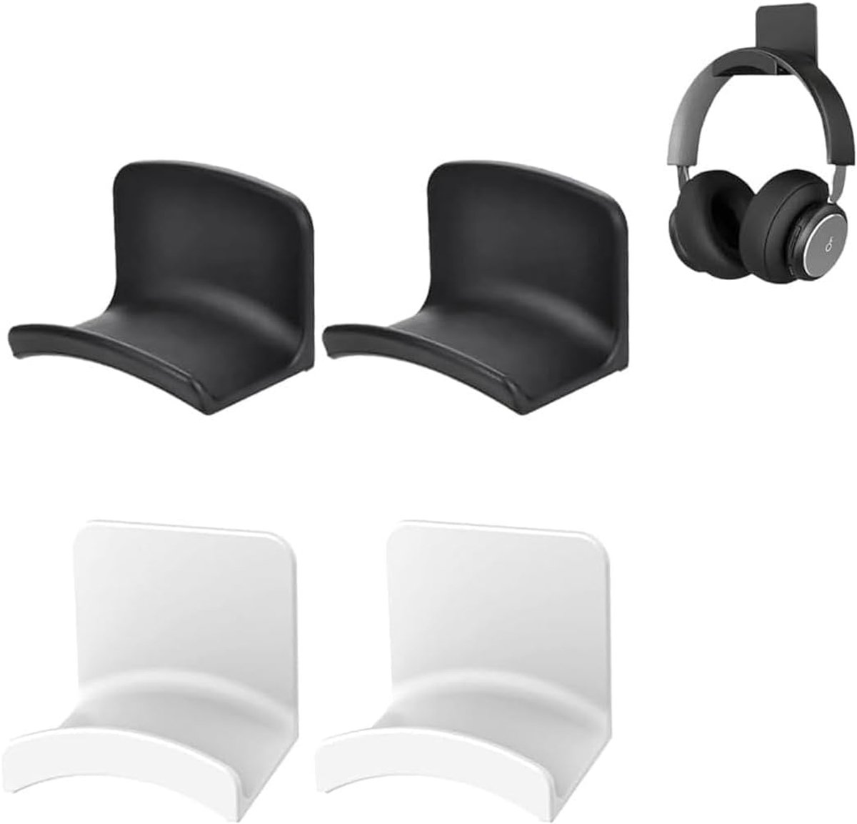 Universele hoofdtelefoonhouder [4 stuks] – krachtige zelfklevende haak voor bureau/muur/tafel – compatibel met PS5, Xbox, gaming-headsets, zwart/wit, antislip, TPU, zonder boren