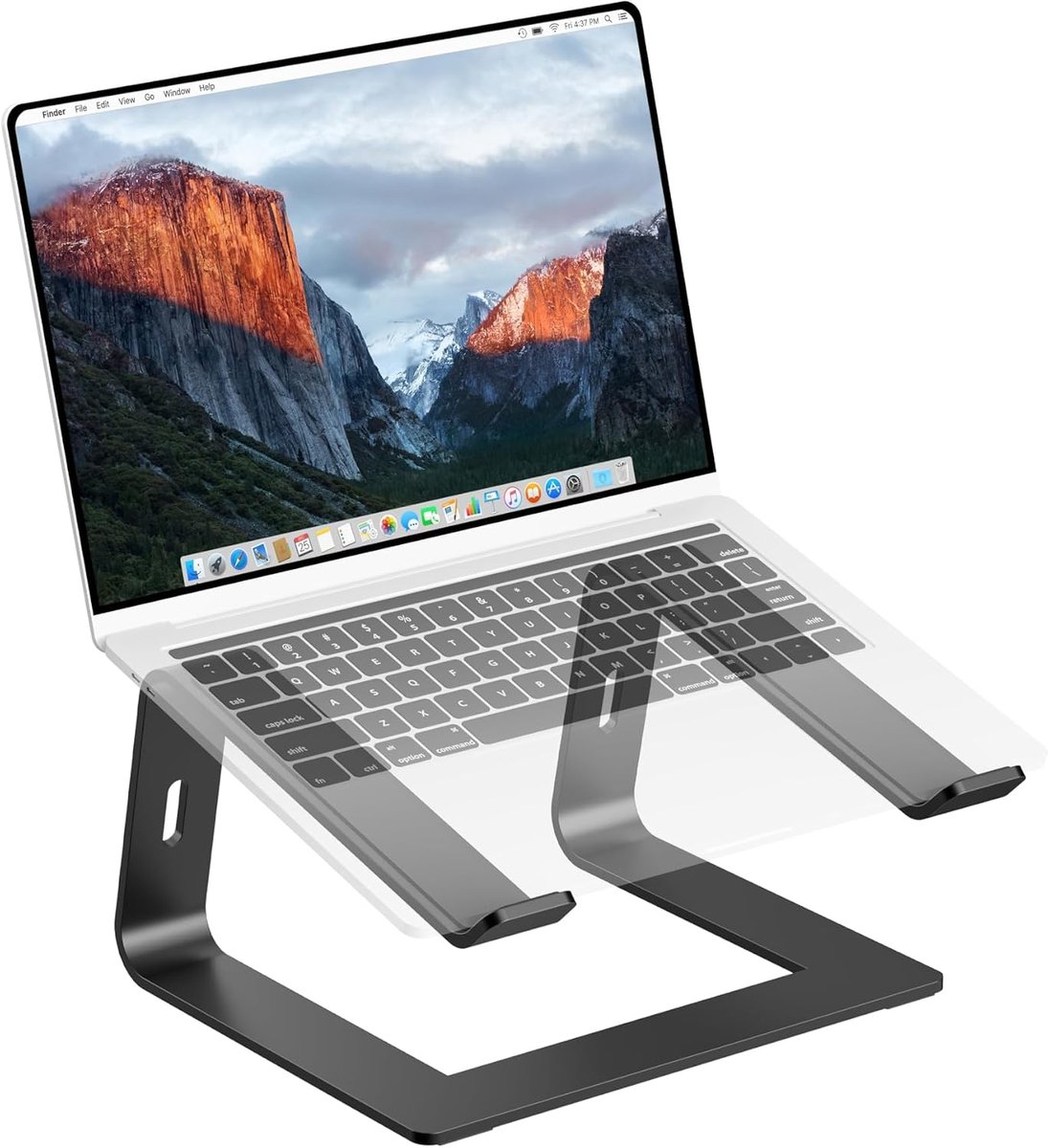 Ultradunne laptopstandaard, ergonomische laptopstandaard van aluminium met ventilatie en antislip pads, voor op kantoor, zwart