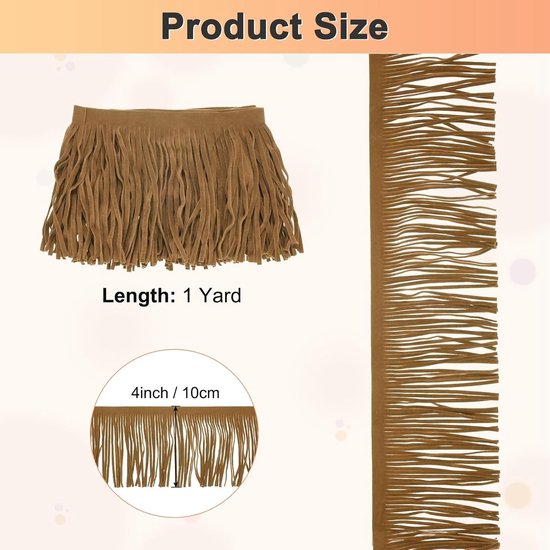METERXITY PU Lederen Franje Trim, 1 Yard 10 cm Licht Kameel Dubbelzijdig Suede Kwastje Naaien Trim voor DIY Ambacht/Naaien Jurk Kostuum/Tassen Schoen Decoratie, Franje Kwastje — afbeelding 2