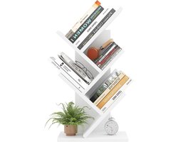 iSunirm Boekenkast, boomvorm, staand rek hoekrek met 5 niveaus, organizer-rekken, vloerstaand boekenrek voor kantoor, thuis, school, rekdisplay voor cd's/tijdschriften/boeken, wit