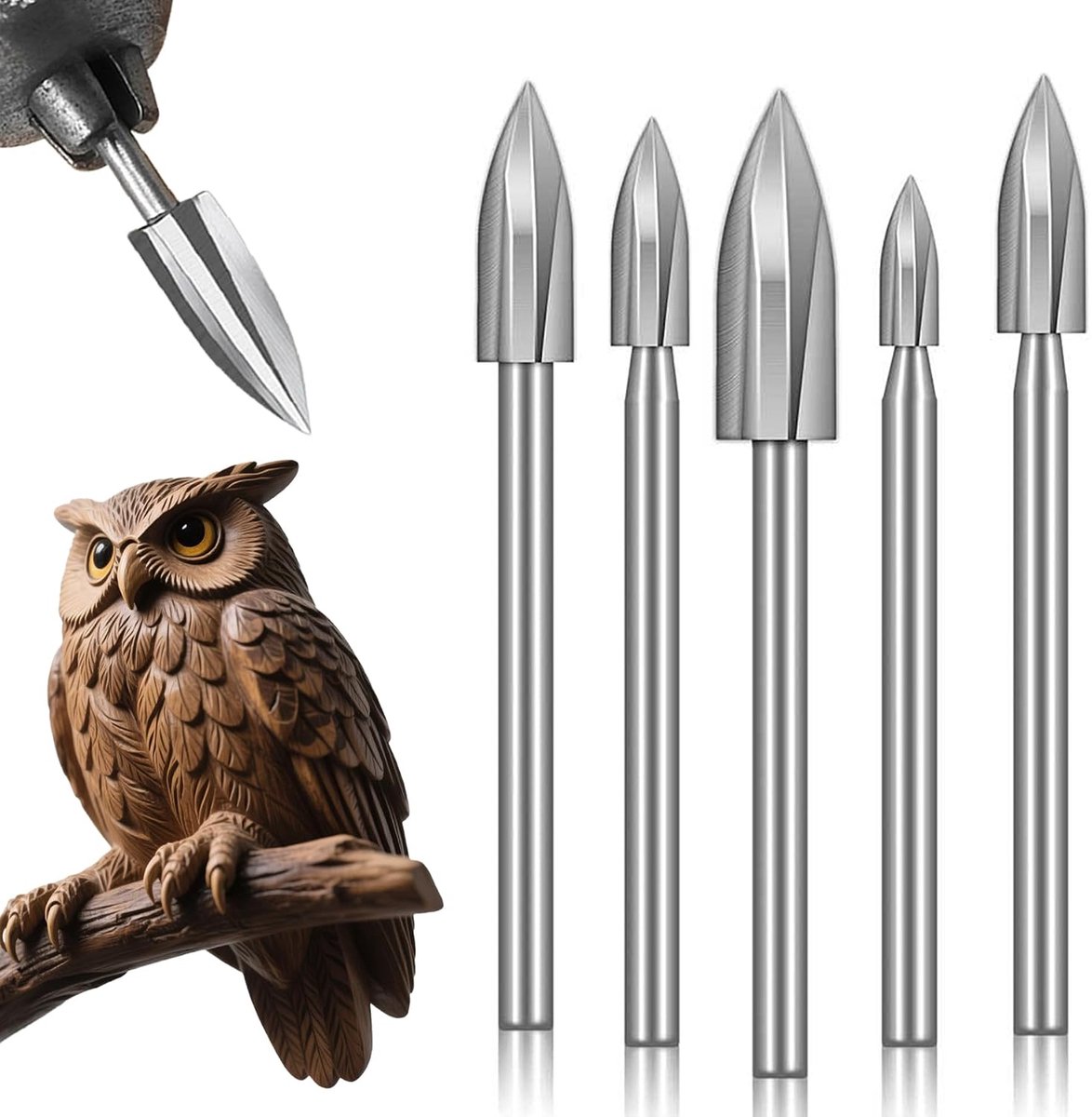 5 stuks HSS snijgereedschapsset met 3 mm schacht, precisie-houtfrees voor Dremel rotatiegereedschap, houtbewerking, draaibank, houtbewerking, accessoires
