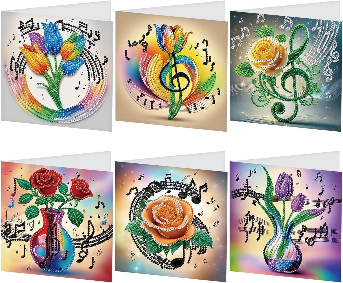 6 Set diamant schilderij verjaardagskaart diamant schilderij kaarten DIY diamant schilderij wenskaarten geschenkkaart verjaardag kaart beterschap kaart alles goed kaart voor muziekliefhebbers