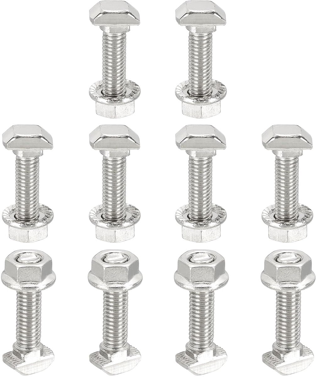 T-schroeven met hamerkop M5 x 20 mm, 10 sets valschroeven met zeskantige flensmoeren voor aluminium profielen uit de serie 20, zilver