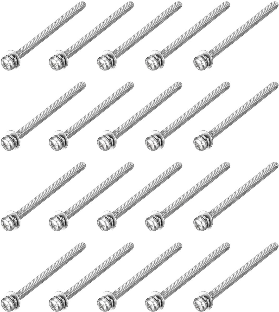 20 stuks lenskopschroeven, kruiskopschroeven, M3 x 40 mm, ronde kopschroeven met veerring en sluitringen, 304 roestvrij stalen schroefdraadschroeven voor hout, zacht metaal, reparatie
