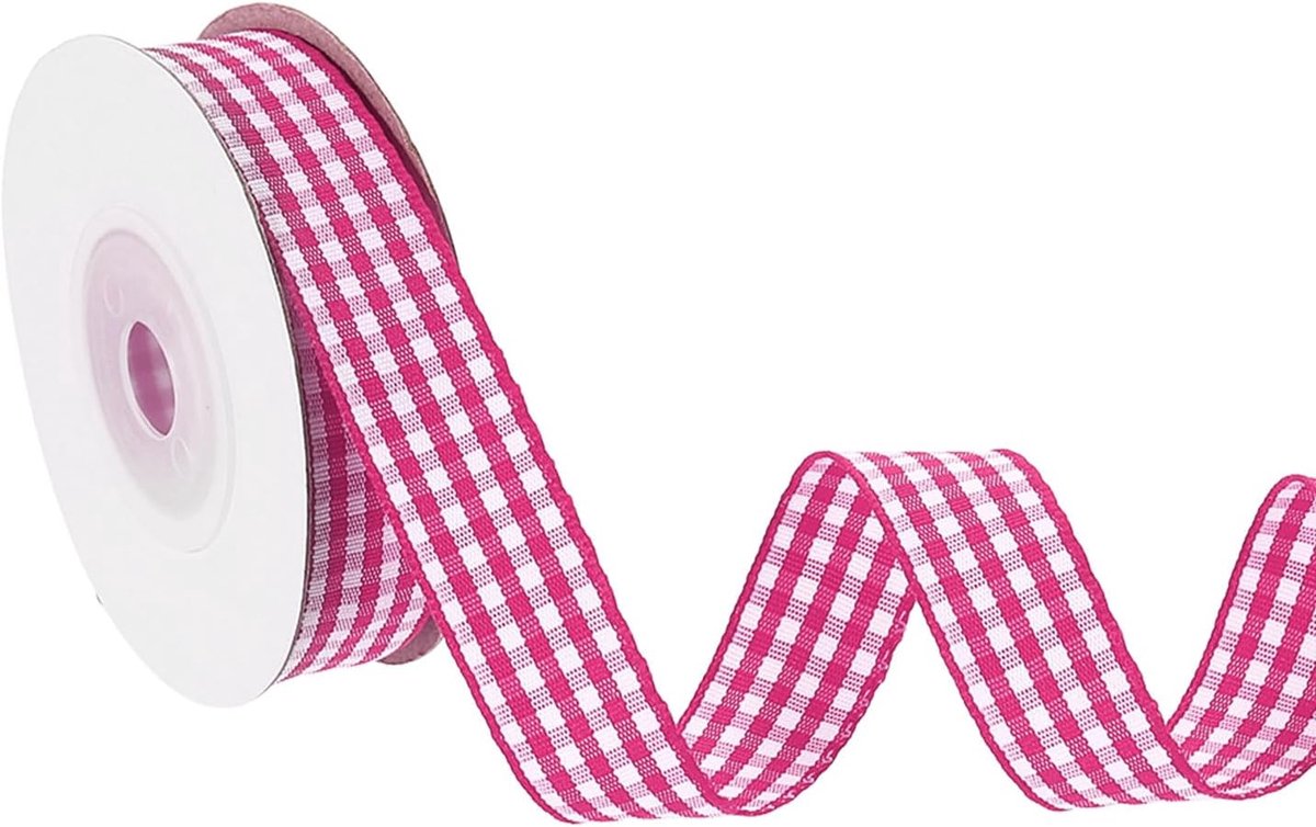 10 Yard x 5/8 Inch Gingham Lint, Plaid Lint Nylon Geruit Geschenkverpakking Strip voor Thanksgiving Strik Krans Craft Verjaardag Bruiloft, Rose Rood