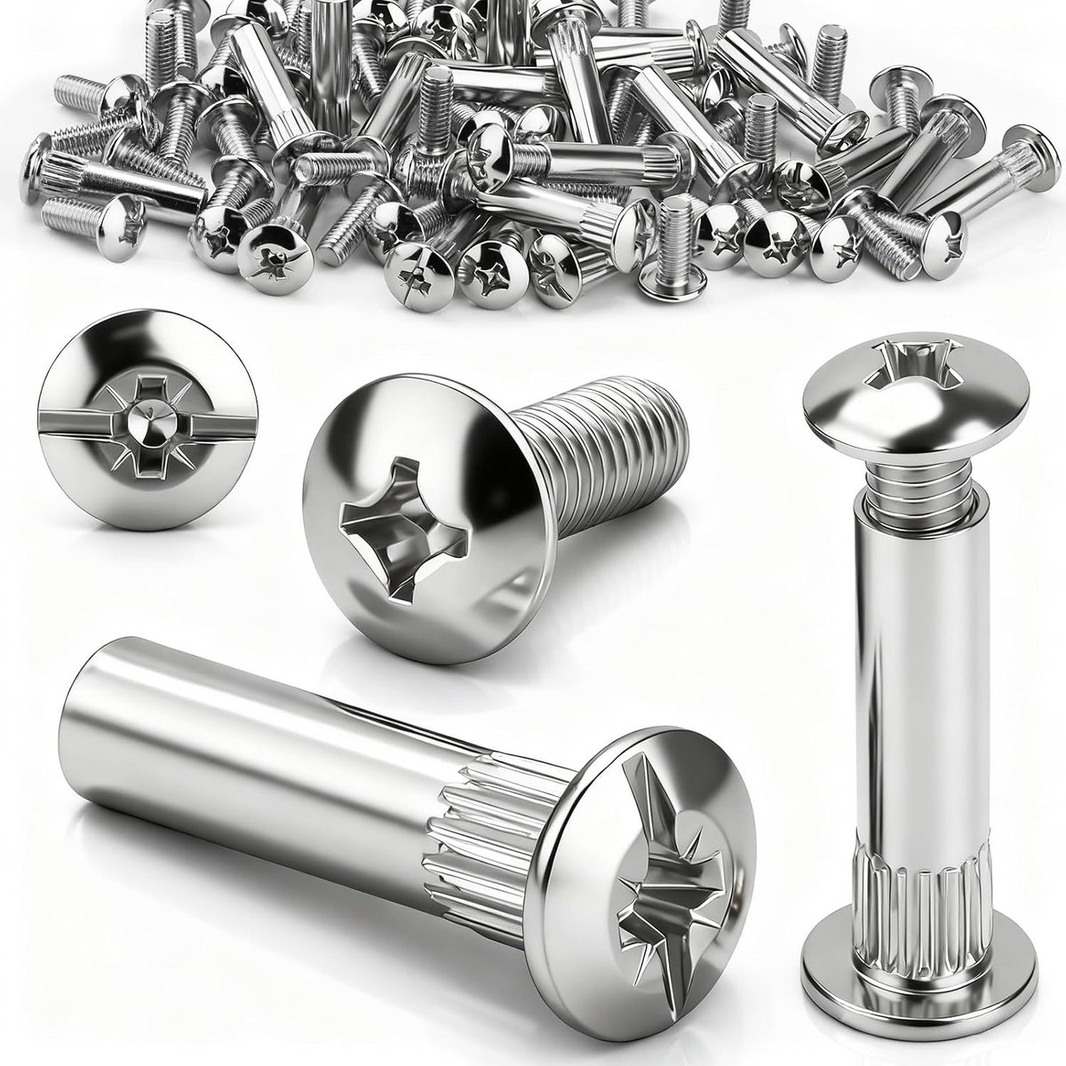 x 46-56 mm verbindingsschroeven, 20 sets meubelverbinders, vernikkeld staal, hulsmoer en M6 schroeven, kruiskop, meubelschroeven, kastverbinder, hulsschroeven voor reparatie en montage