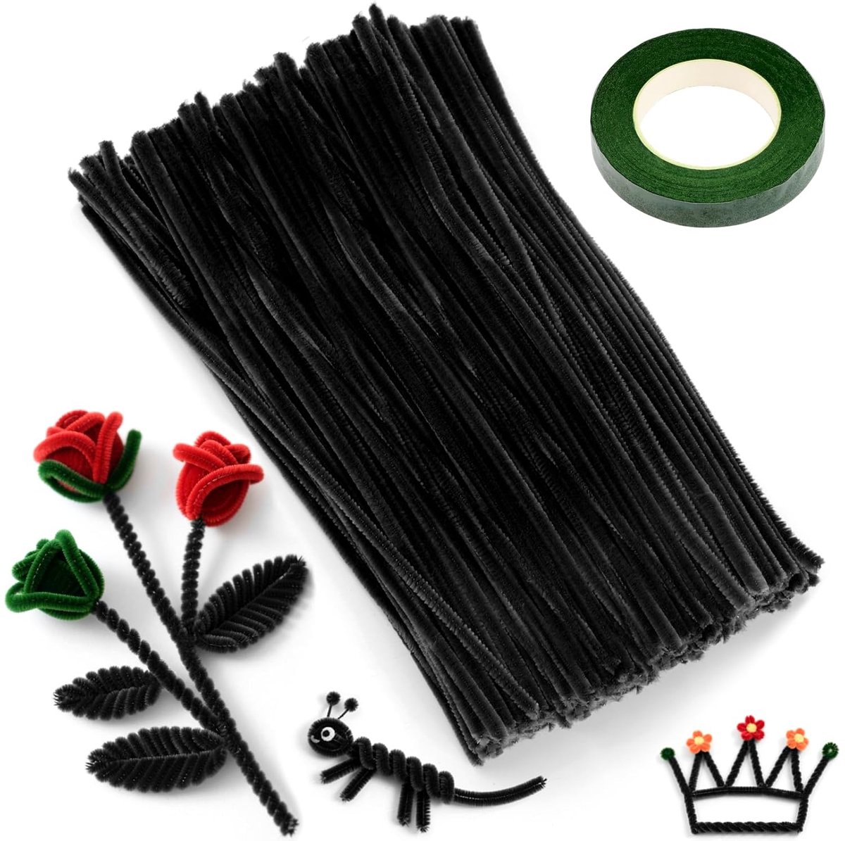 200 stuks zwarte pijpstokers, 30 cm, buisdecoratie, Chenille-draad voor andere vormen, doe-het-zelf knutselprojecten