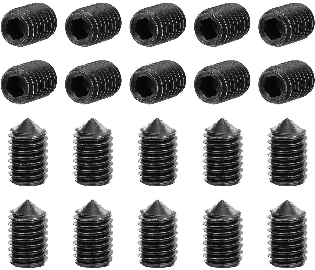 40 stuks schroefdraadpennen, M5 x 8 mm, koolstofstaal, conuspit, binnenzeskant, madenschroeven voor machines, huisreparaties en bevestigingselementen, zwart