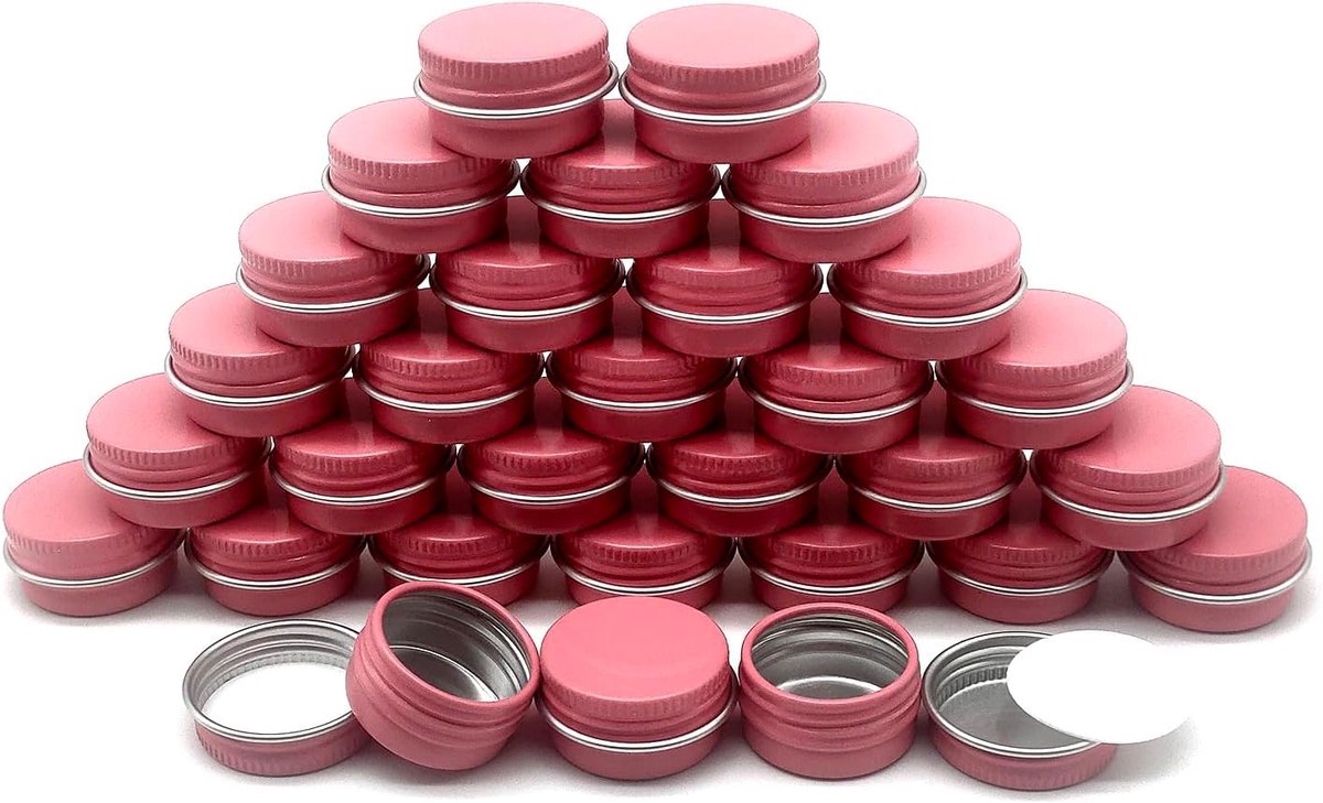 30 stuks 5ml ronde lippenbalsem blikjes, 5g aluminium make-up sample containers met schroefdop, lege roze metalen potjes voor opslag en reizen, blikken potten voor cosmetica, crème, kaars