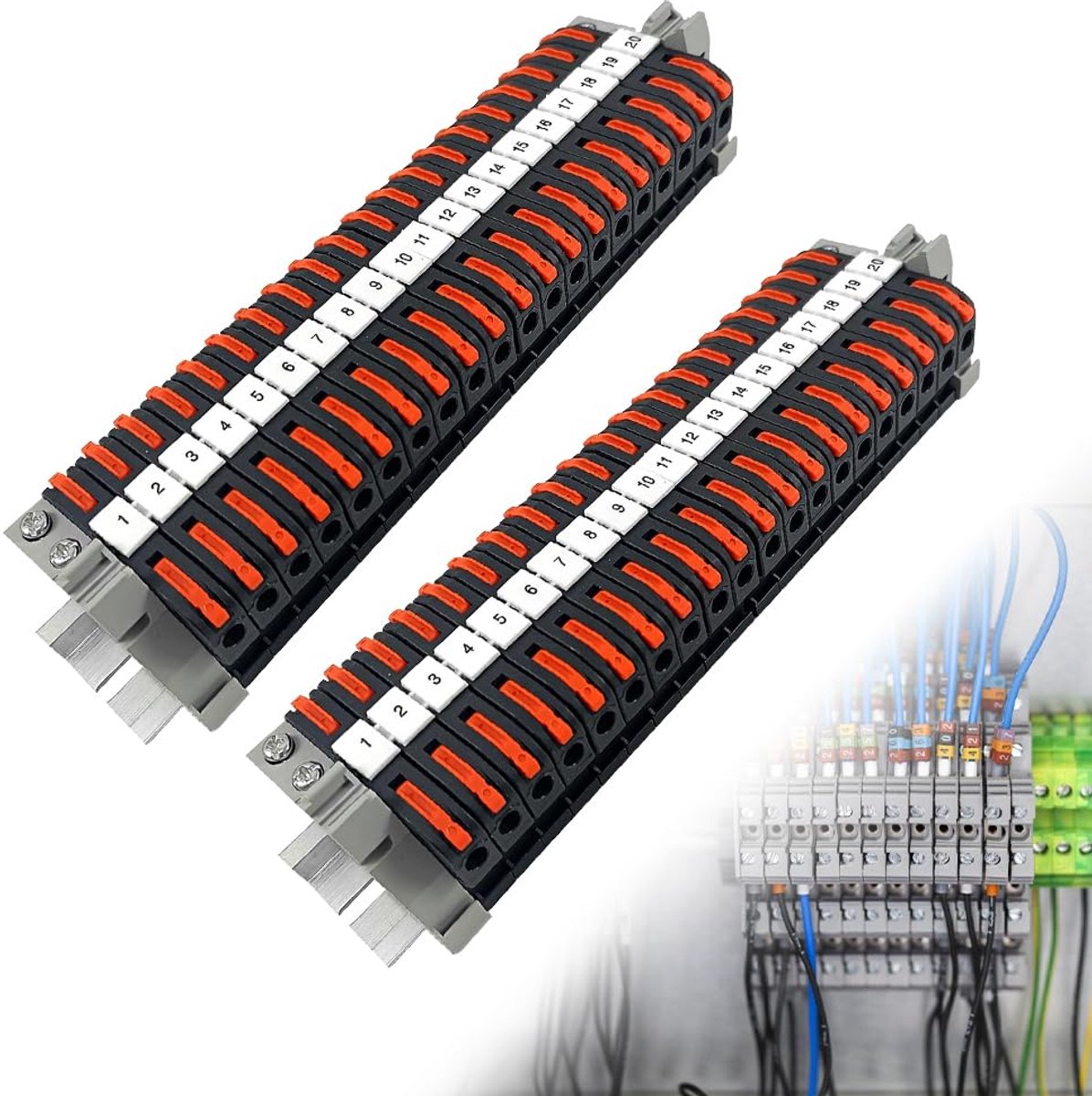 Aansluitklemmen voor DIN-rail 0,08-4 mm² - Aansluitklem PCT-211 - Bornierkit met numerieke markeringsbanden - Parallelle staven voor vaste kabels