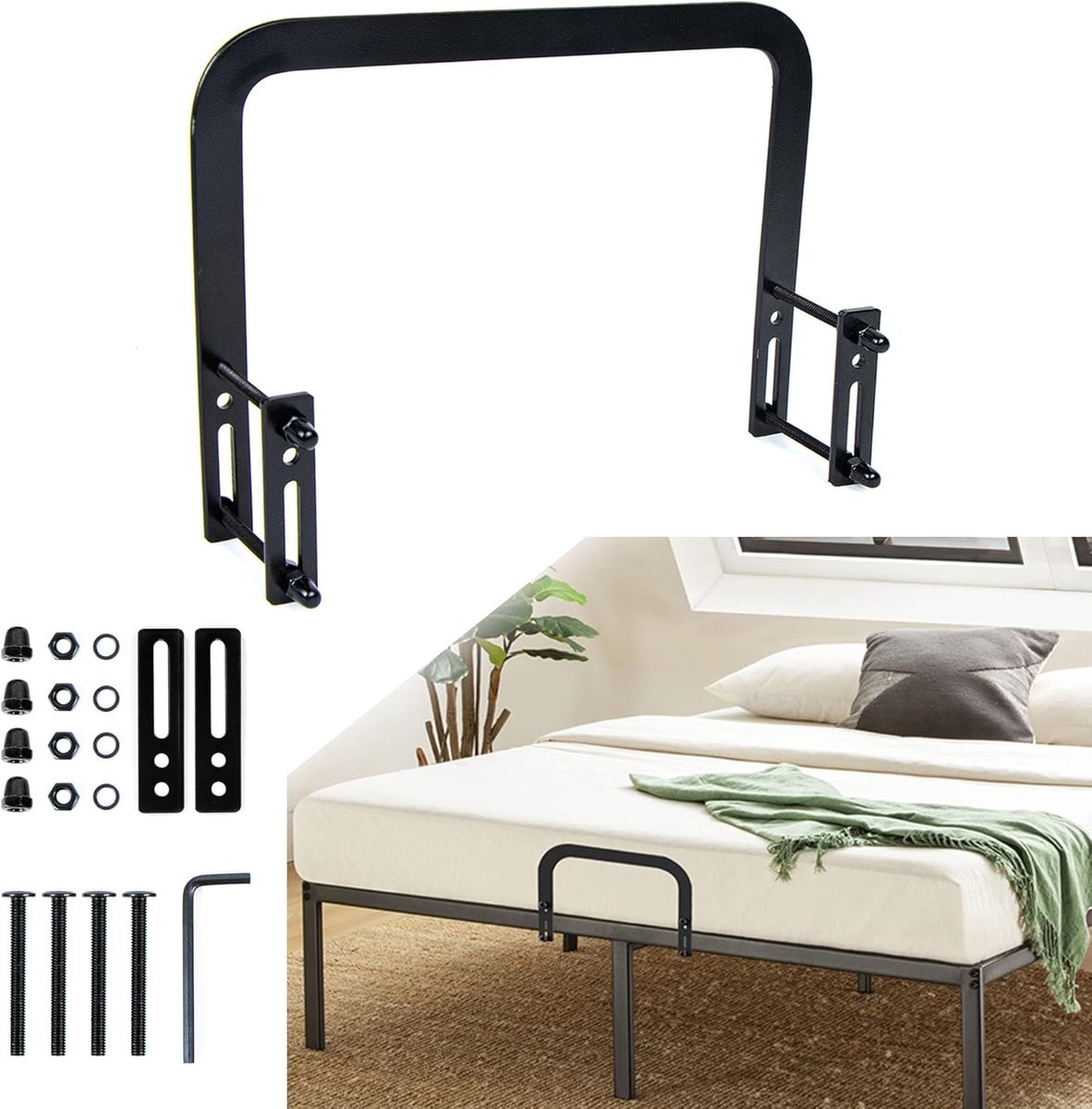 Matrashouder, verstelbare metalen antislip matrashouder voor massieve bedden en tatami-matten, zwart, 1 stuk