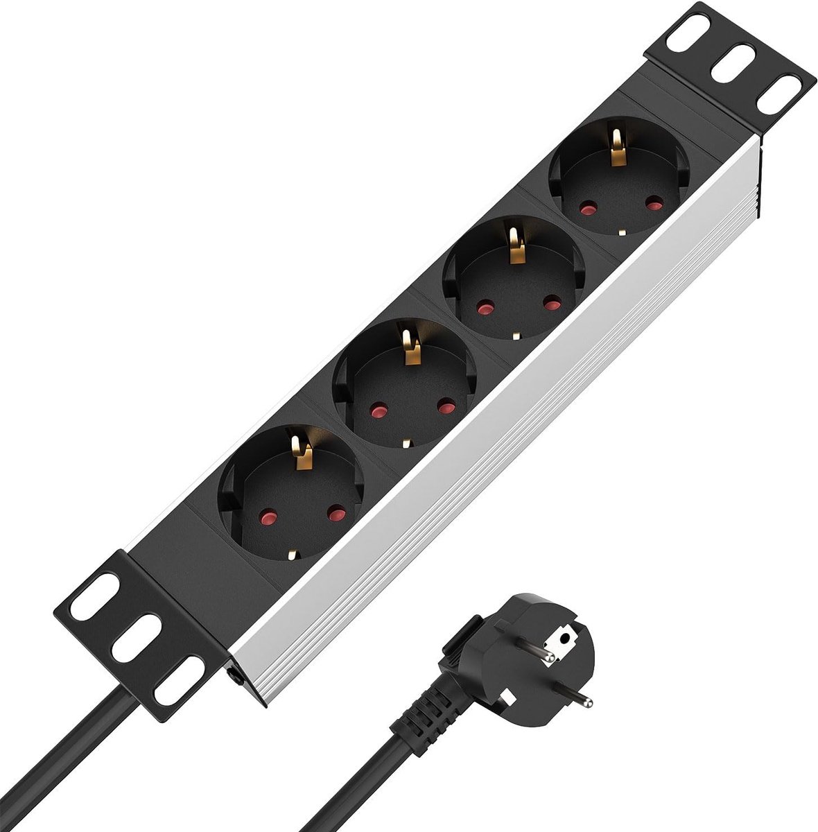iwillink Premium aluminium PDU Stekkerdoos, 10 inch, 4-voudig met 2 m kabel, voor 10 inch netwerk en serverkasten