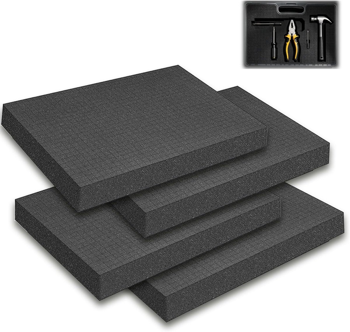 Schuimstof op maat gesneden, 4 stuks, 400 x 300 x 25 mm, rasterschuim, hoogwaardige schuimrubberen inzetstukken, gereedschapskoffer, camerakoffer, schuim voor verpakking, opslag, doe-het-zelf