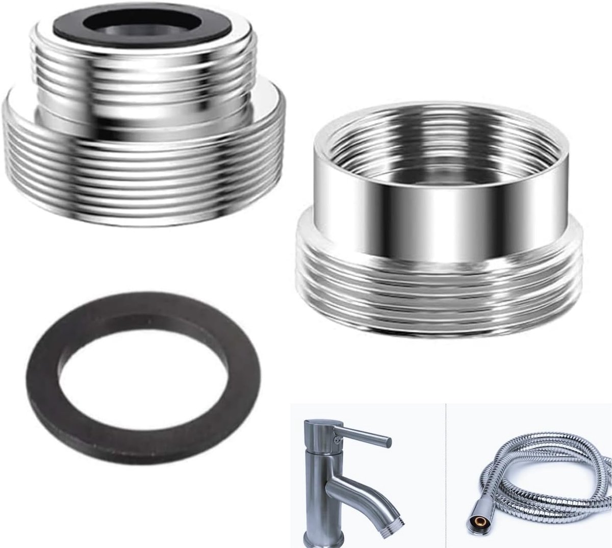 Adapter voor kraan, 2 stuks schroefdraadaansluiting, hydraulische aansluiting, ombouwset, accessoires voor hydraulische installaties, koppeling voor leidingen voor het aansluiten van