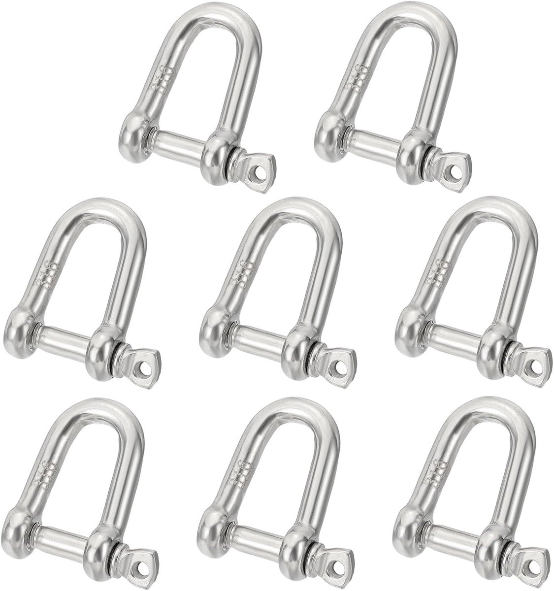 3/16" (4,6mm) 316 Lbs 316 Roestvrij Staal D Shackle, 8 Stks Heavy Duty Schroef Pin Sluiting Marine Grade voor Kettingen Draad Touw Outdoor, Zilver