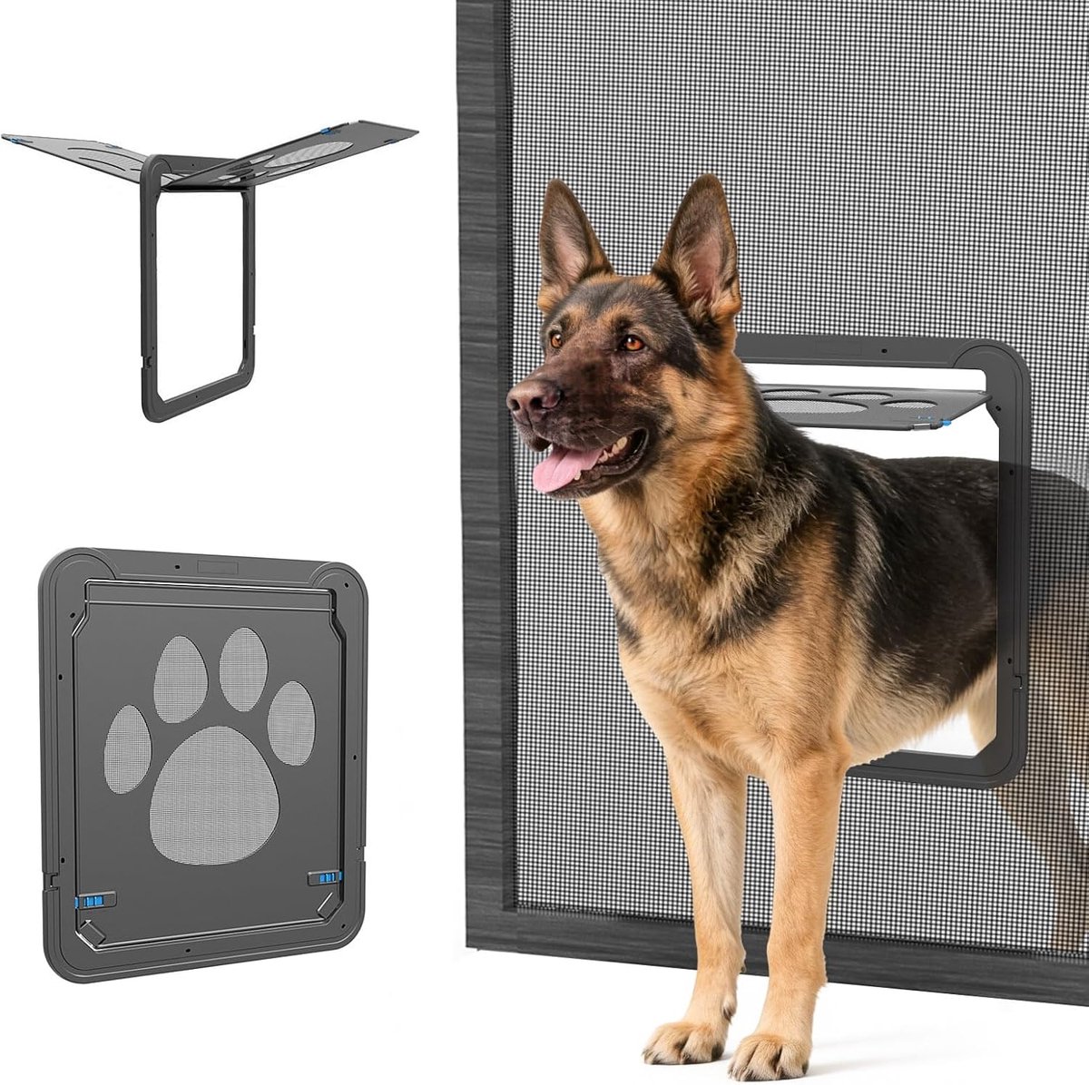 Huisdierenluik voor vliegengaas met magnetische hondenklep voor vliegengaasdeur, afsluitbare huisdierendeur voor honden