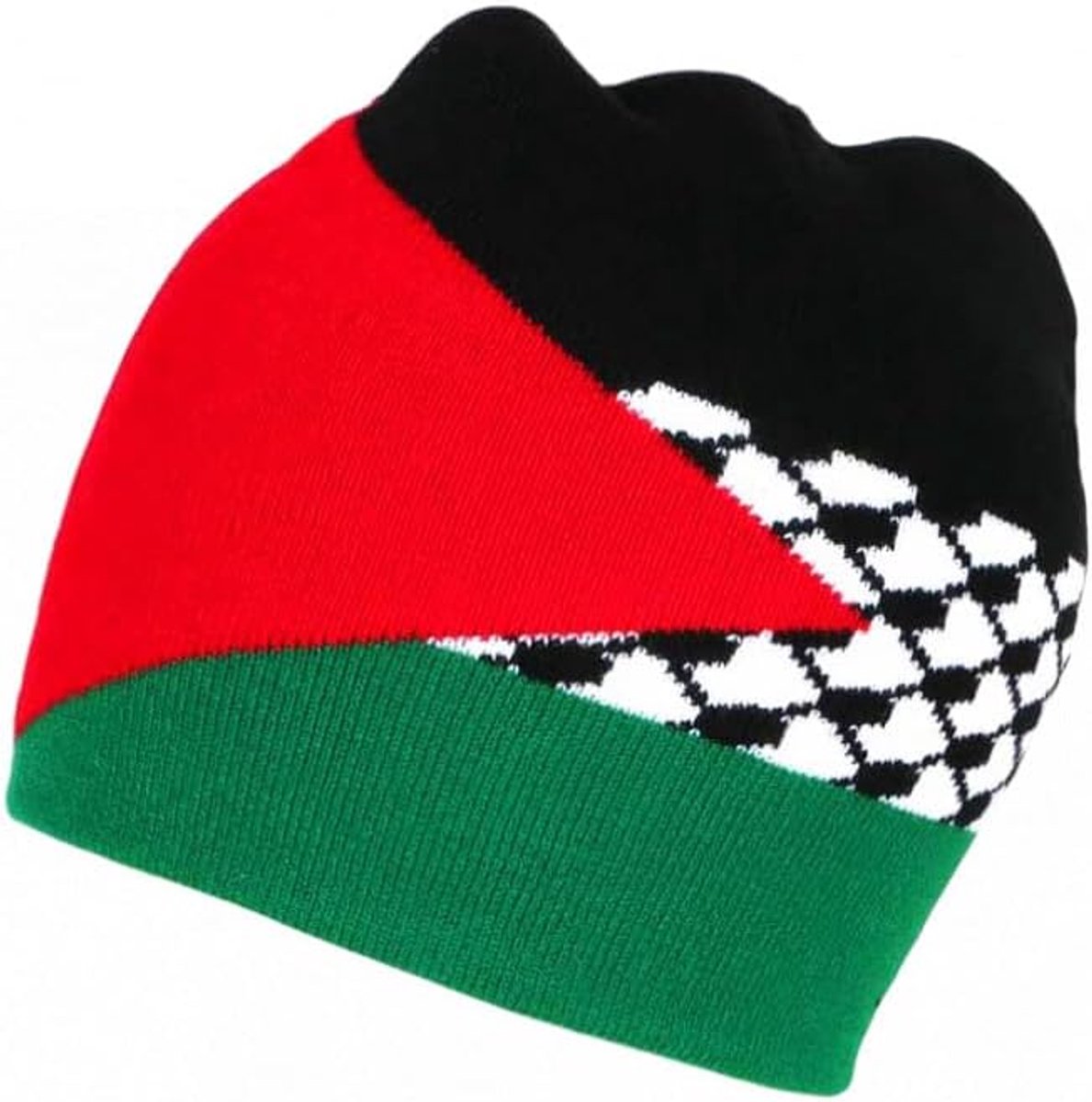 Palestijnse Vlag Rood Wit Groen Wollen Muts - Eén maat - Zwart