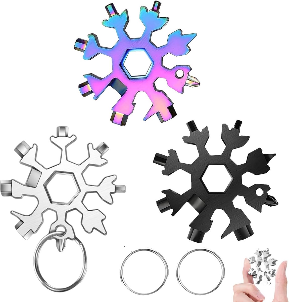 18-in-1 multitool snowflake draagbaar gereedschap sneeuwvlok van staal sneeuwsleutel voor outdoor-reizen, kamperen en avonturen