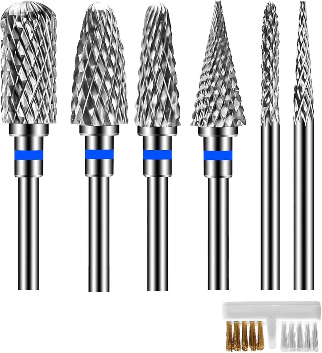 6 stuks nagelfrees, 3/32 inch hardmetalen nagelboorbits voor gelnagels, acrylnagels, natuurlijke nagels, manicure-pedicure-accessoires voor nagelstudio en thuisgebruik
