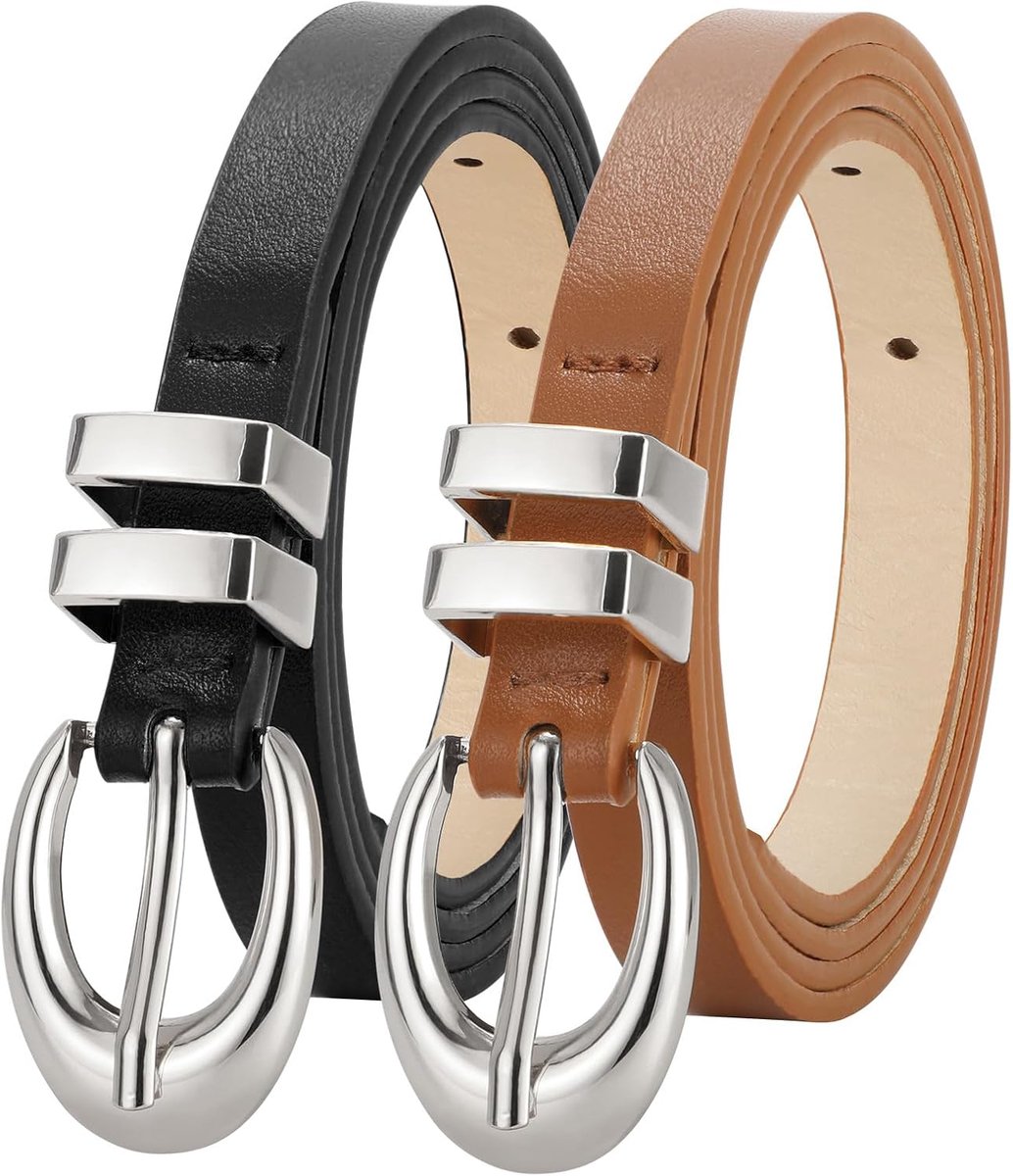 Riemen, dunne leren riem met goud/zilveren gespen voor jeans, jurken