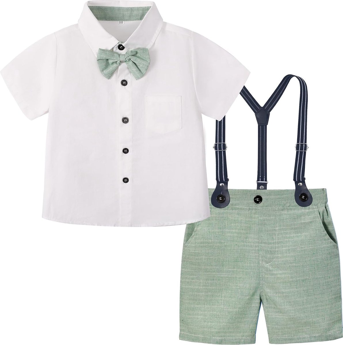 mintgreen Baby Jongen Heer Kleding Set Korte Mouw Vlinderdas Shirts Jarretel Broek Trouwpak, Maat: 1-4 Jaar