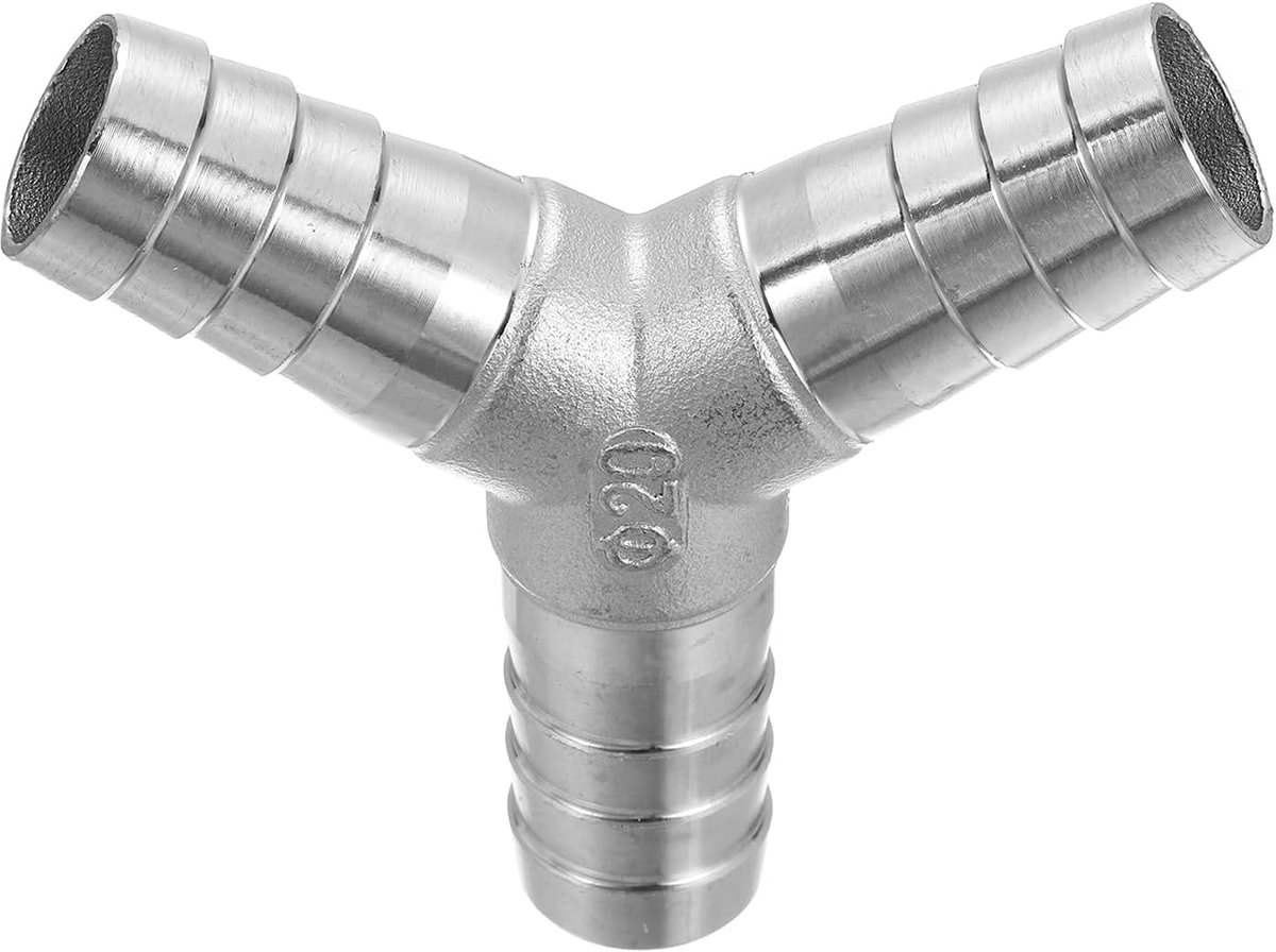 Ø20 mm, Y-vorm slangaansluiting, verloopstuk, buisschroefverbinding, 304 roestvrij staal, 3-weg buisfitting, adapter voor vacuümsystemen, industriële buisverbindingen, zilver