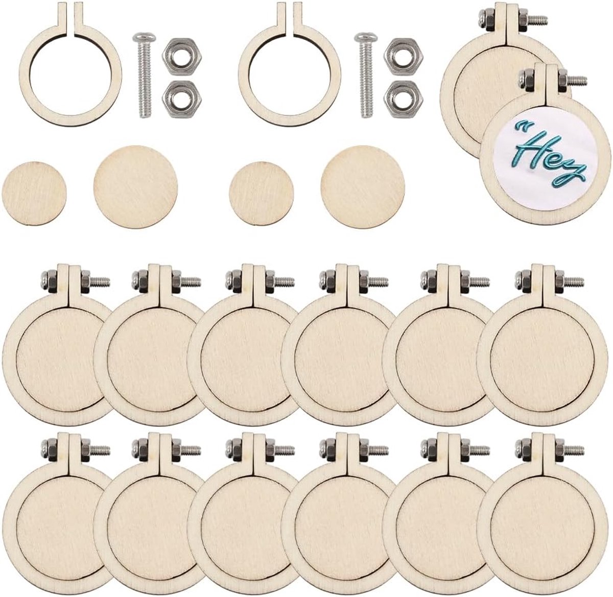 20 Sets 1 Inch Mini Borduurwerk Hoepels Kruissteek Hoepels Verstelbare Cirkel Kleine Mini Kruissteek Ringen Hout Borduurwerk Ring voor Kunst Ambachten Handig Naaien Chritsmas Ornamenten Home
