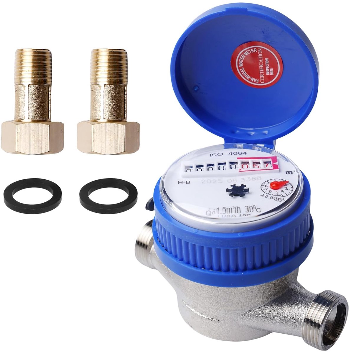 geijkt koud waterhorloge 1/2 inch, watermeter tuin, tapkraan watermeter set doorstroming, beschermende afdekking huishouden koudwatermeter beste meetnauwkeurigheid