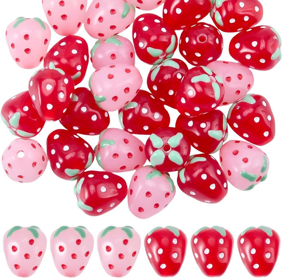 Kralen Acryl Fruit Bead Charms Rode 3D Aardbeien Leuke Voedsel Fruit Losse Spacers Voor Armbanden Ketting Sieraden Maken Diy Ambachten Oorbel Sleutelhangers Tas