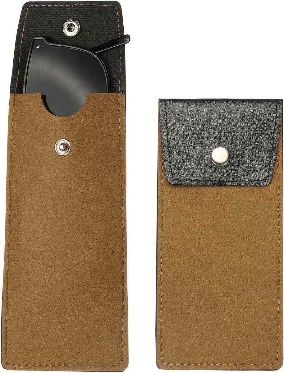 2 stuks draagbare vilten brillenkokers, zachte insteekzak, brillenetui voor dames en heren (knoopstijl, kaki)