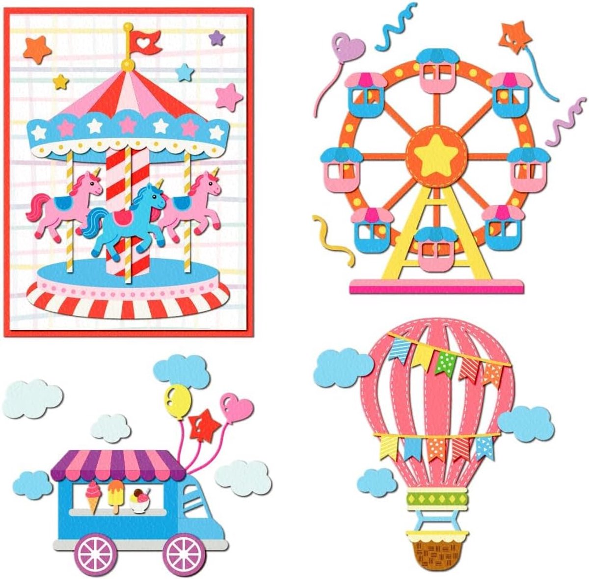 Stansvormen voor pretparken, carrousel, heteluchtballon, wenskaartproductie, gestanste wenskaarten, scrapbooking, embossingsjablonen voor kaartdecoratie