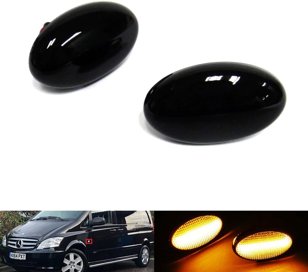 2x Zwart Gerookte Lens Zijindicator Amber Led Marker Repeater Licht voor MB W168 Citan 415 Vito V-Klasse W639 W447 Fortwo 450