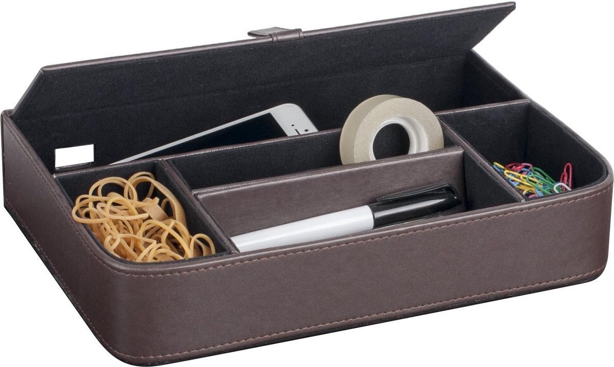 8002535 Premium chique bureauset PU leder inclusief schrijfonderlegger Bureau organizer PU leer 5 vakken bruin
