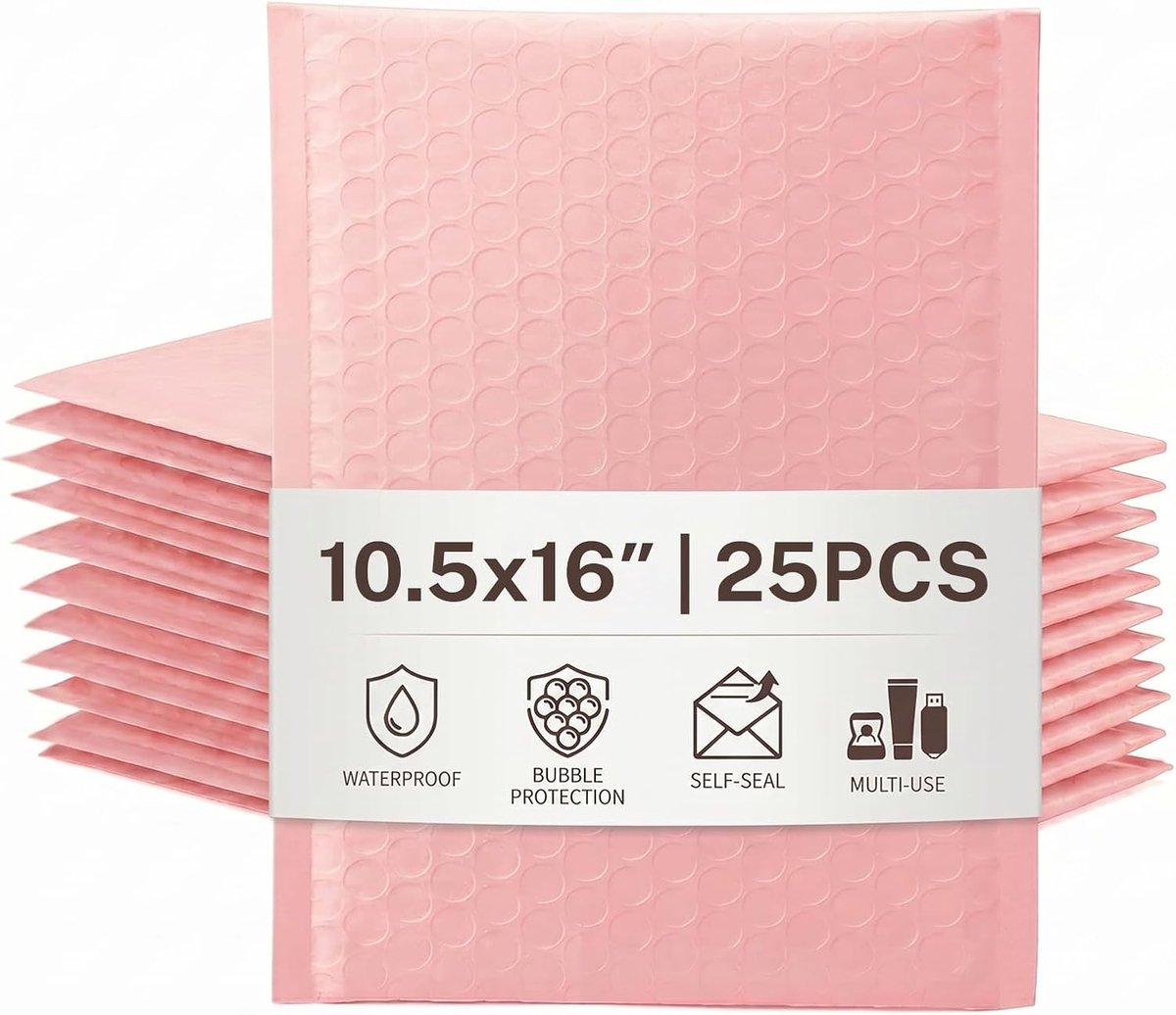 Luchtkussen-enveloppen met noppenfolie, geschikt voor cd's, sieraden en cosmetica, zelfklevende enveloppen, Sakura Pink, 26,7 x 38 cm, 25 stuks