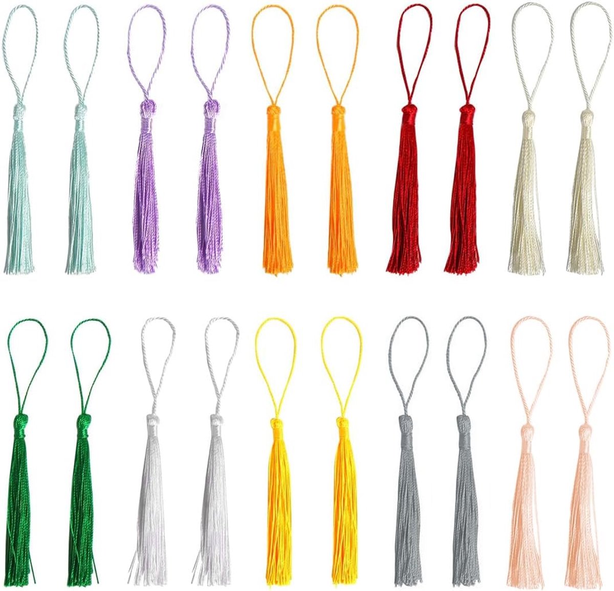 20 stuks decoratieve mini-kwasten, 13 cm, kleine kwastjes, bladwijzers, hoogwaardige knutselaccessoires, ideaal voor het maken van sieraden, souvenirs en bladwijzers, 10 kleuren