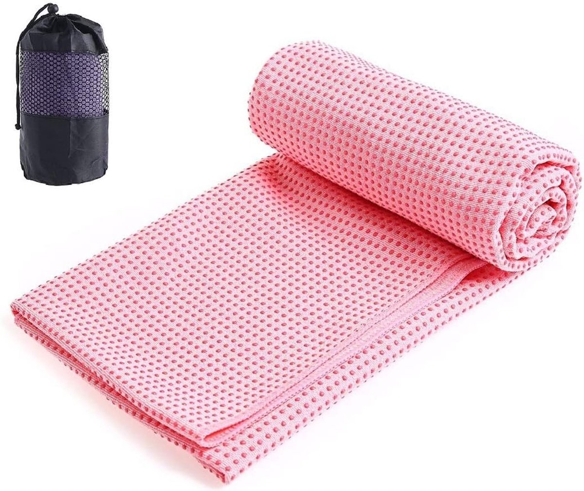 yogahanddoek, handdoek met antislip noppen, yogamatoplegger, handdoek, fitnesssportdoek voor yogamat, roze