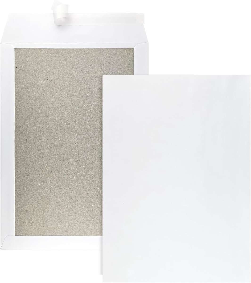 25 witte enveloppen B4 met kartonnen grijse rug 400g 250×353mm rechte klep zonder venster voor het verzenden van documenten foto certificaten