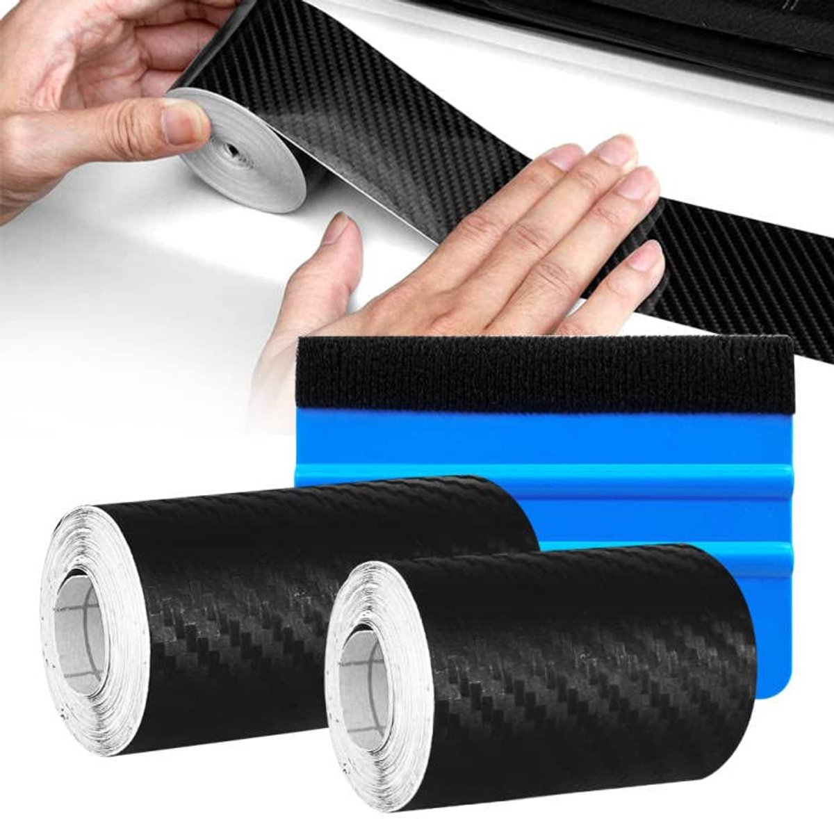 Vinyl Wrap Tape Auto Instaplijsten Protector Sticker AOBETAK 5 cm 7 cm Mix Size Zelfklevende Geweven 3d Carbon Kick Plates Beschermende Film Strips Roll, Auto Drempelsticker, Mat Zwart