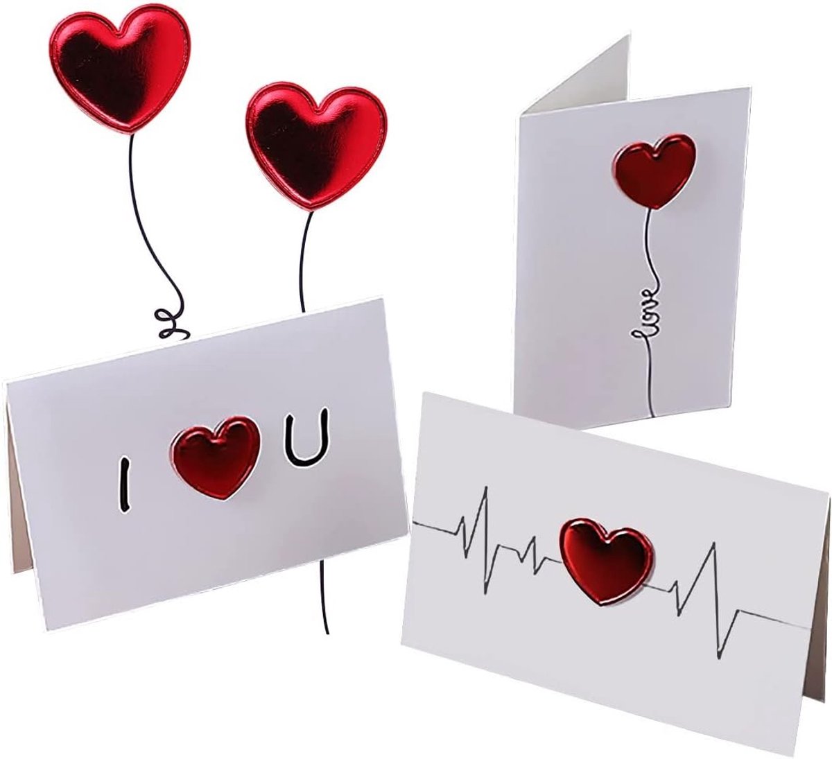 3 stuks Valentijnskaarten, liefdeshart wenskaart, handgemaakte liefdeswenskaarten met envelop, verjaardagskaart voor Valentijnsdag, verjaardag, Kerstmis, Nieuwjaar
