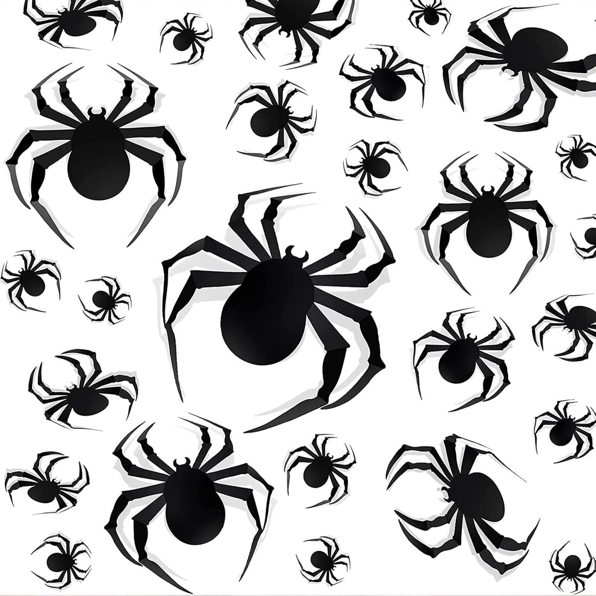 3 maten spinnendecoratie Halloween stickers, 24 stuks 3D Halloween spinnenstickers, spinnen muurstickers raamdecoratie zwart, gotische spin raambeelden Halloween decoratie voor muur, raam