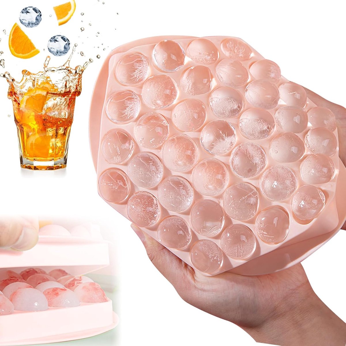 Siliconen IJsbalvorm Met Deksel 37 Vakken BPA-Vrij Afvoergat | Voor Whisky, Dranken, Fruitijs En Thuisgemaakte Koude Drankjes