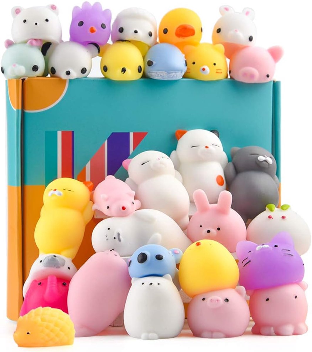 Squeeze knijpspeelgoed, 30 stuks zachte squishies paasei-vullingen, speelgoed, leuke mini-panda, kat, konijnen, stressvermindering voor kinderen, voor verjaardagsfeesten en goodie bag vulling
