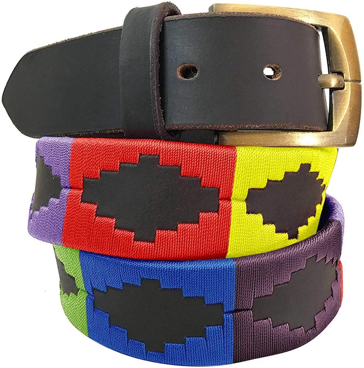 DIAZ Heren Dames Premium Unisex Bruin Leer Geborduurde Designer Polo Riem