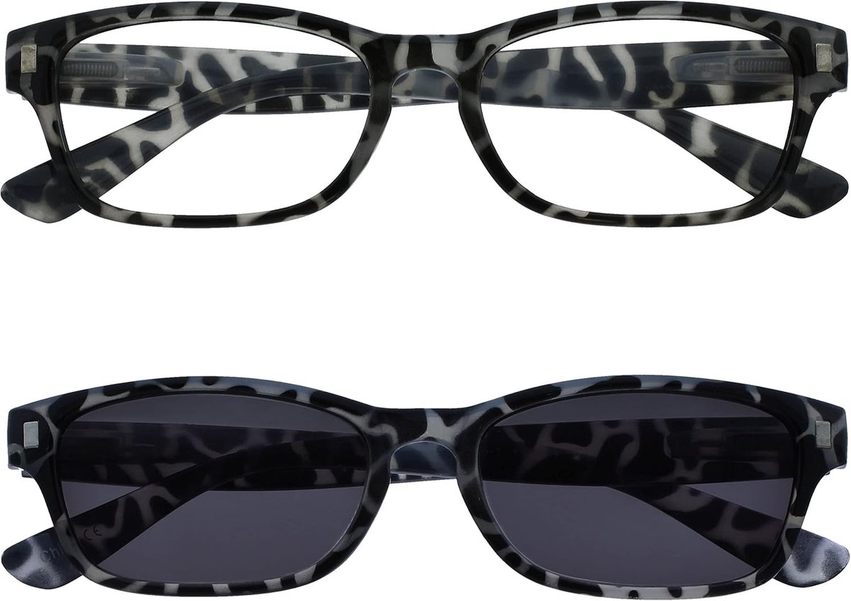 Zwarte Melkachtige Schildpad Lezers Met UV400 Zon Lezer Tweeling Pak Mannen Vrouwen RS10-1 +2,00