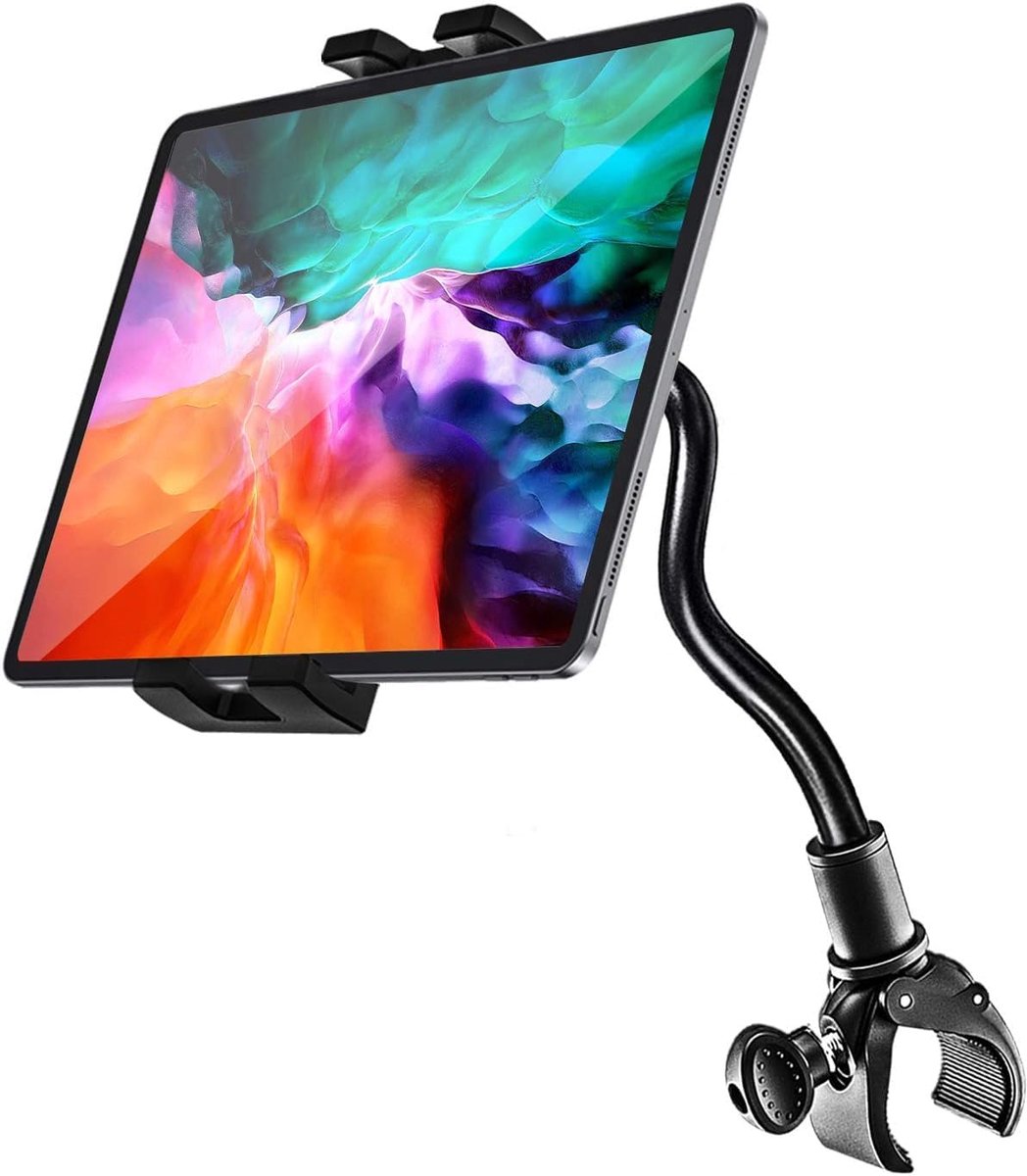 Tablet Houder Zwanenhals, Loopband Telefoon Tablethouder | mit 360° Rotatie Super Stabiele, Stuurbeugel voor iPad Pro 12.9 Air Mini, Galaxy Tabs, Kindle, Lenovo, iPhone, 4-13"