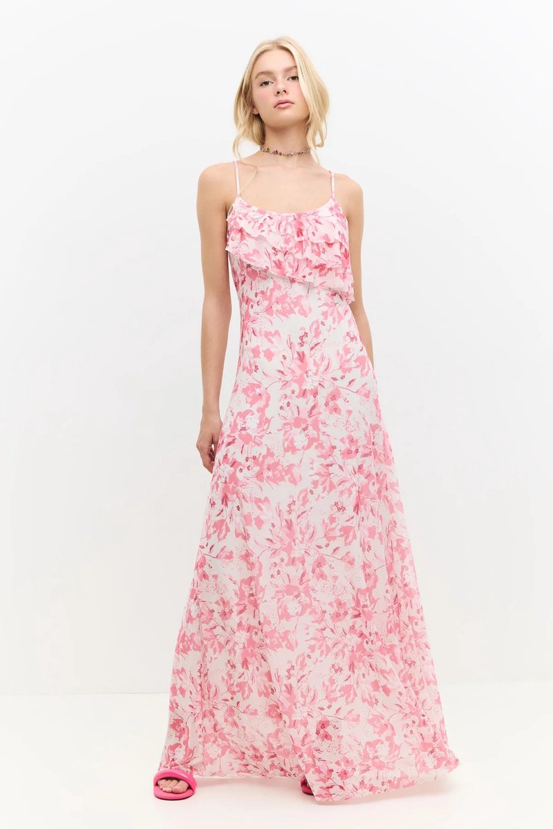 Robe Longue à Volants Frontaux