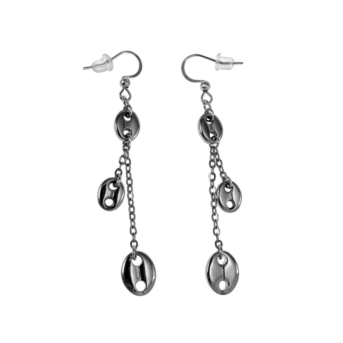 Haakoorbellen met Ketting en Koffieboon Schakels, 70 mm Lange Oorbellen RVS Verguld Dames - Handgemaakt door esde2
